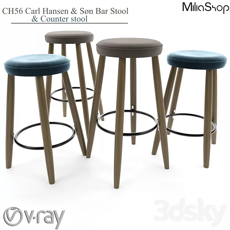 CH56 Carl Hansen & Søn Bar Stool & counter stool 3D Model