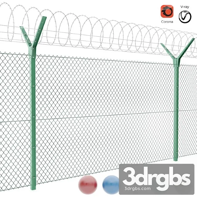 Chain Link Fence With Spiral Security Barrier 3D Model Free
