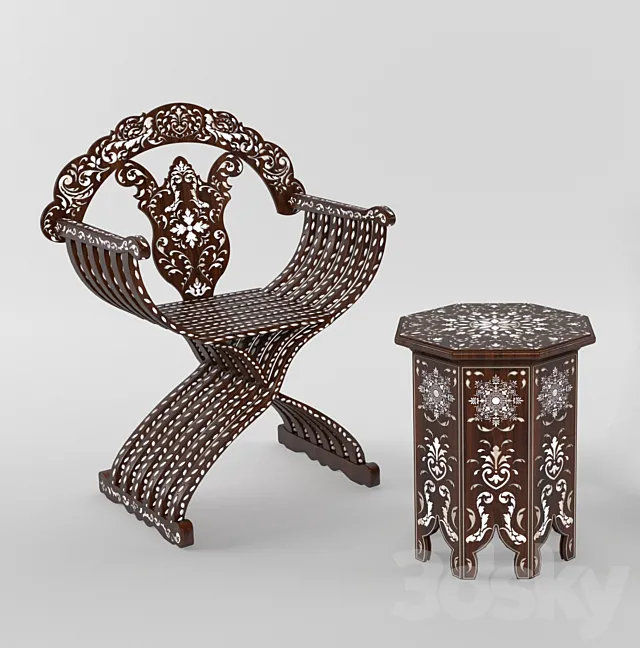 chair and coffee table oriental oriental 3D Model