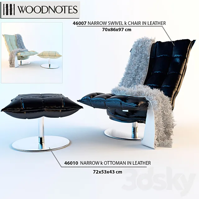 Chair and ottoman Woodnotes NARROW SWIVEL k CHAIR in LEATHER 3D Model