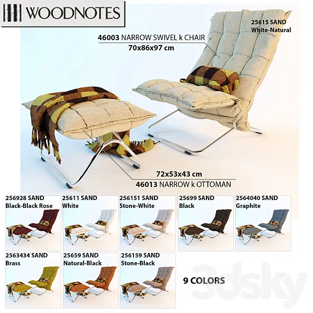 Chair and ottoman Woodnotes NARROW SWIVEL k CHAIR WITH TUBULAR 3D Model