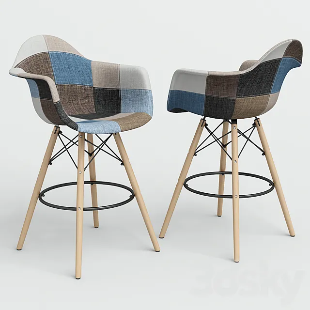 Chair Eames Style DAW Patchwork bar. 3D Model