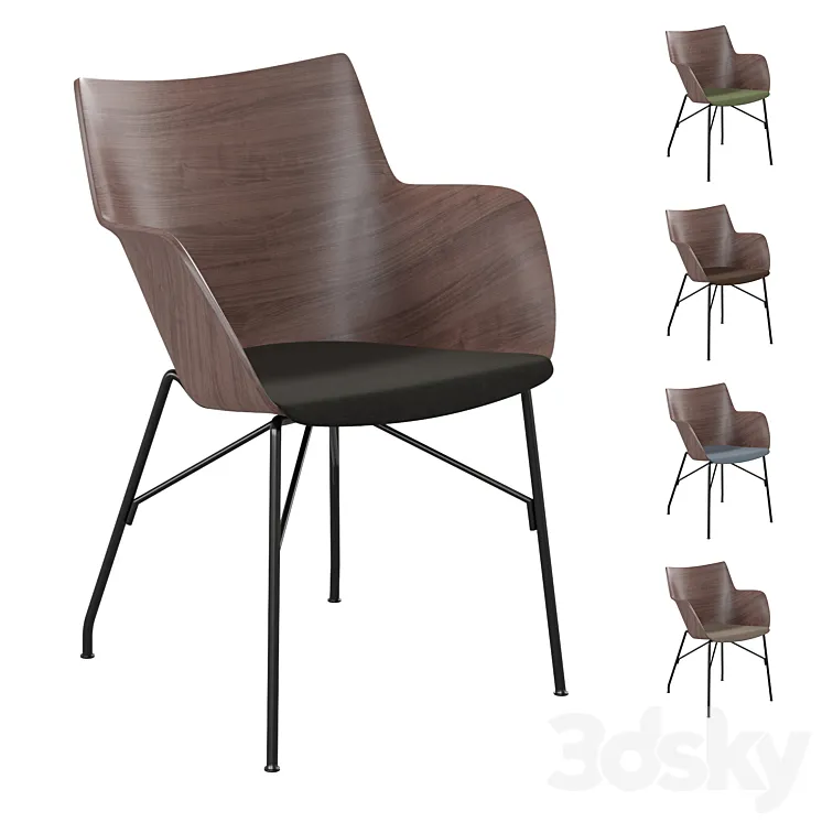 Chair Kartell Q / Wood (dark wood / black) 3D Model Free
