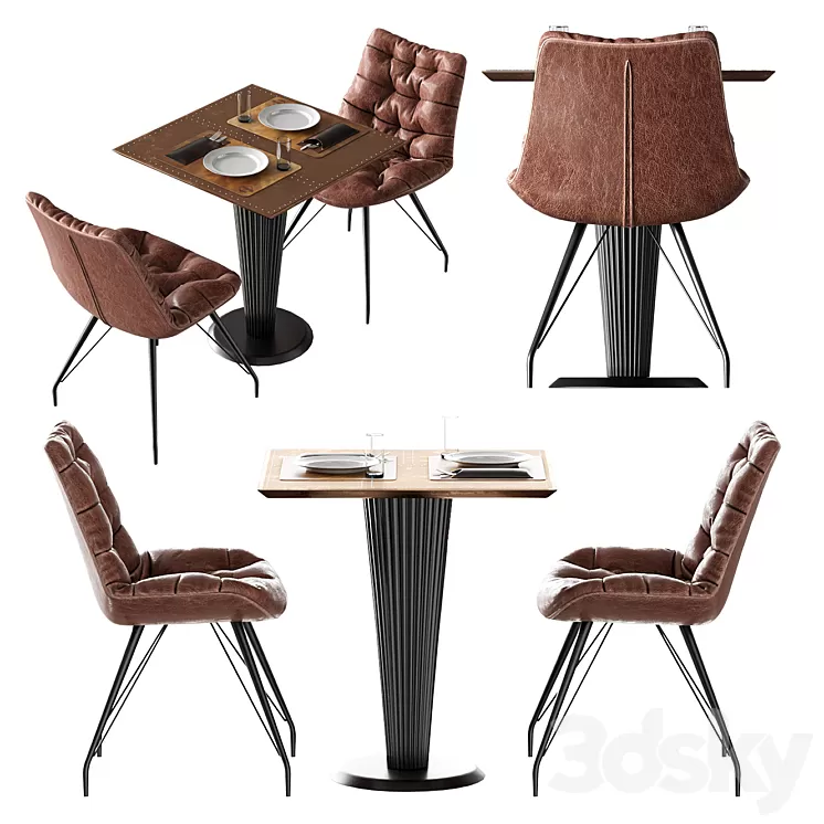 Chair Rowan Brown from Richmond and table Mesa Logan Roble from Brucs 3D Model
