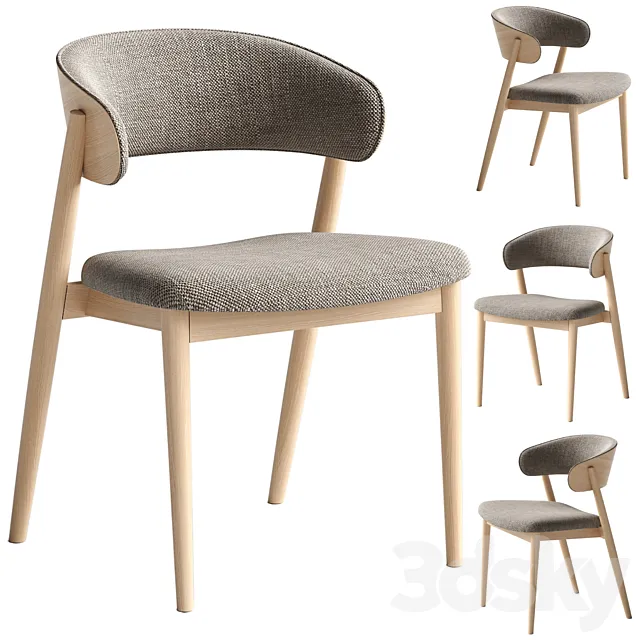 Chair Siena beige brown fabric solid beech natural 3D Model