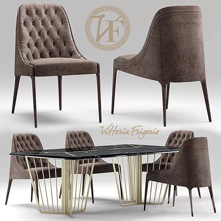 Chair vittoria frigerio Poggi High capitonne Alfieri table 3D Model