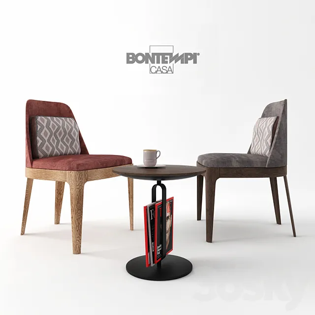 Chairs and a table with decor Bontempi Alfred & Margot 3D Model