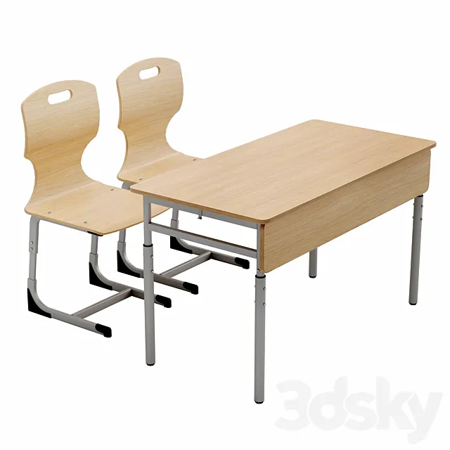 Chairs and double student desk Erudite FM-Imperial 3D Model