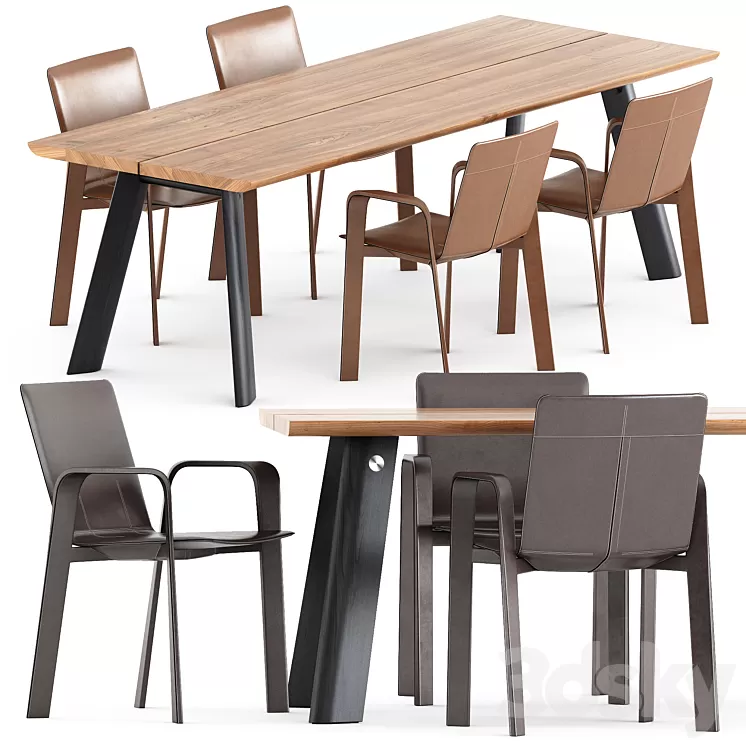 Chaise Sellier chair by hermes and P68 Table by more 3D Model Free