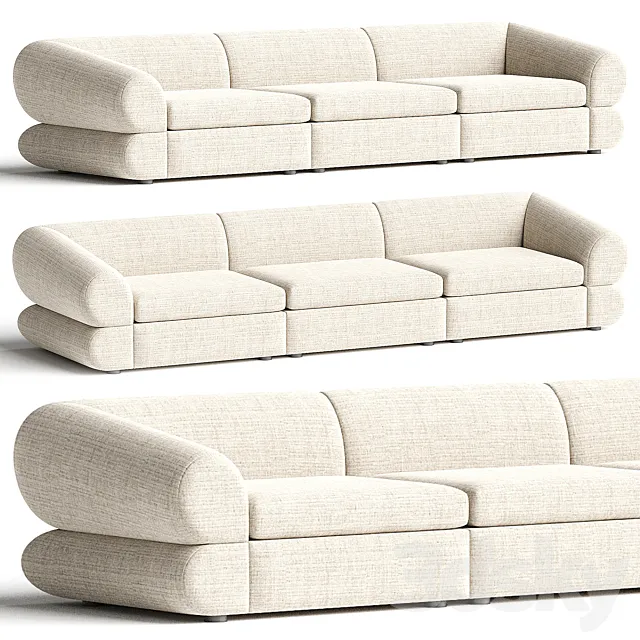 Chale 3-Piece Ivory White Sectional Sofa 3D Model