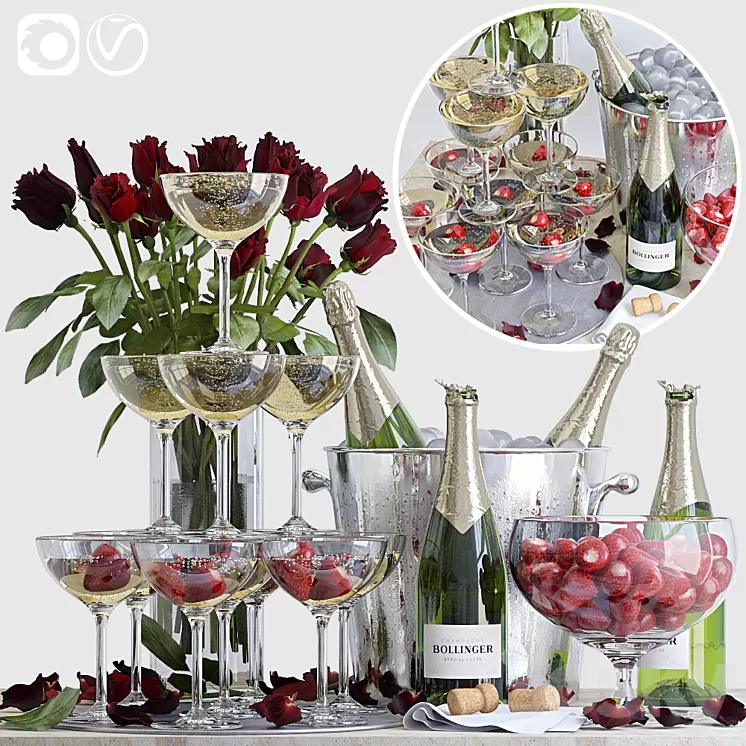 Champagne decorative set 3D Model
