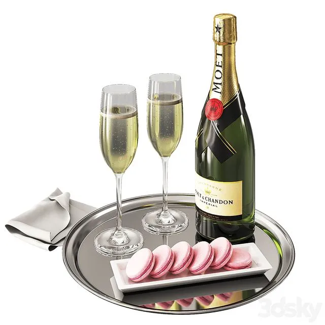Champagne MOET on a tray with glasses and sweets Free Download