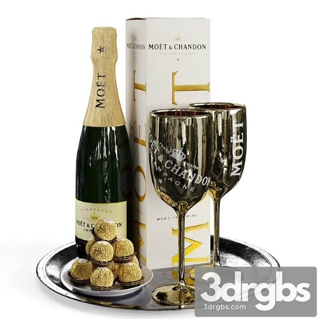 Champagne On A Tray Set 2 3D Model Free