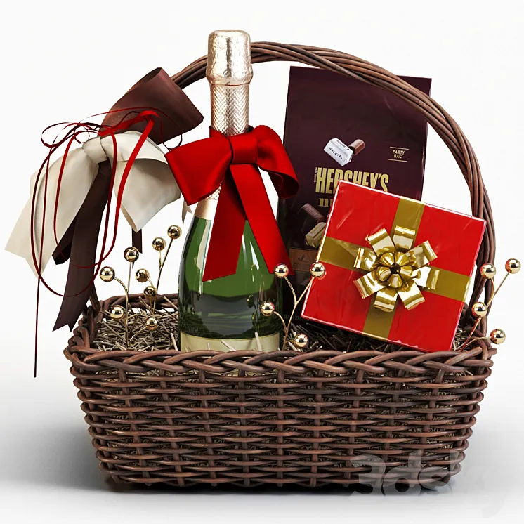 Champagne Sweetness Gift Basket 3D Model Free