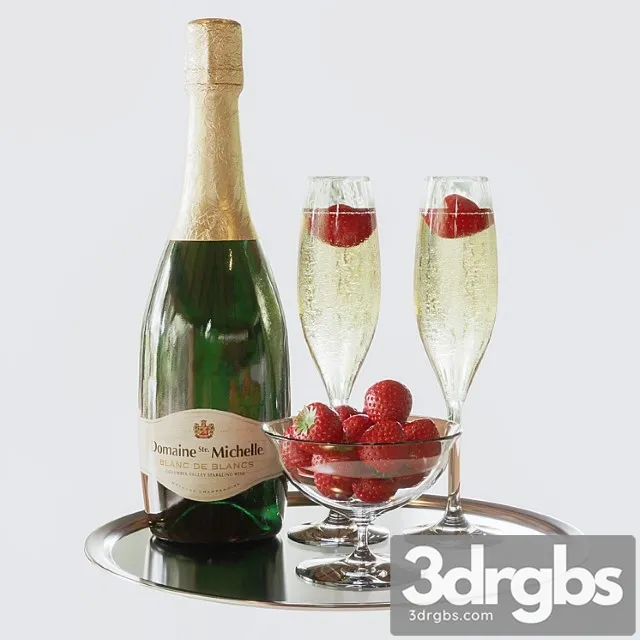 Champagne with strawberries 3D Model Free