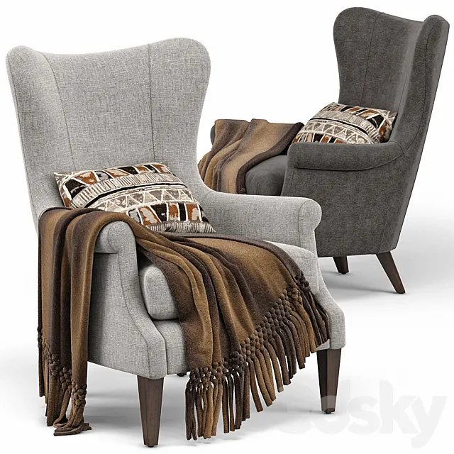 Champlain Wingback Upholstered Armchair 3DModel