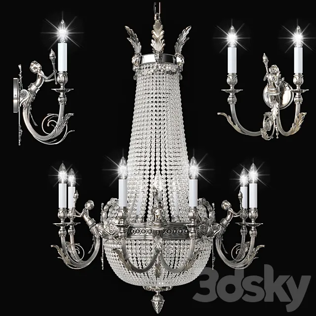 Chandelier Arizzi 152_8 + 4 _ SILV + Sconce Arizzi 152_2 _ AP 3D Model