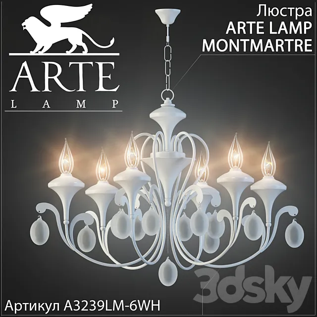 Chandelier Arte Lamp Montmartre A3239LM-6WH 3D Model
