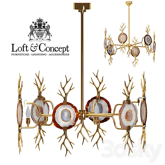 Chandelier Branch Agate Chandelier Brass emporium home 3D Model