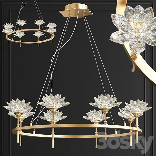Chandelier Crystal Lotus Flowers Lotus flower Clear Glass lamp 8 3D Model