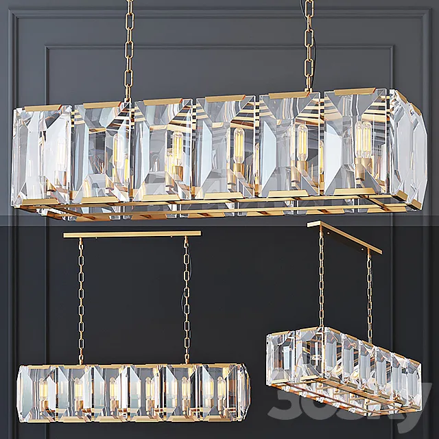 Chandelier Harlow Crystal SQUARE Gold 3DModel