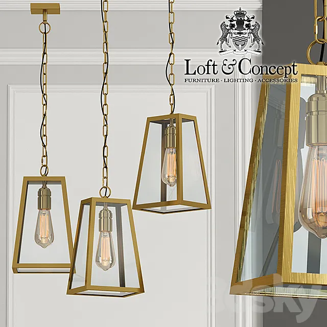 Chandelier Loft Industrial Ortogonal pendant Brass 3D Model