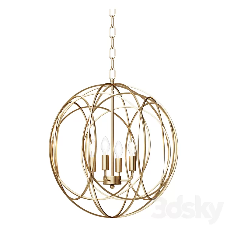 Chandelier Modern Chic Gold 4-Light Iron Chandelier Orb Chain Hanging Geometric Ceiling Lamp 3D Model Free Download