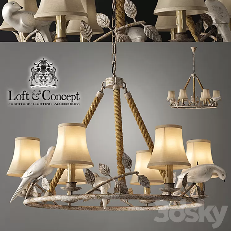 Chandelier Norman Bird Forest Patina 6 3D Model