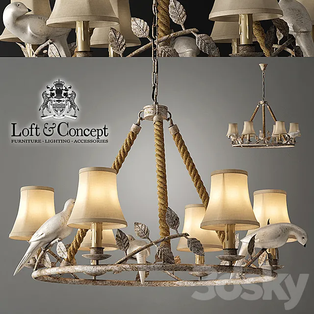 Chandelier Norman Bird Forest Patina 6 3DModel