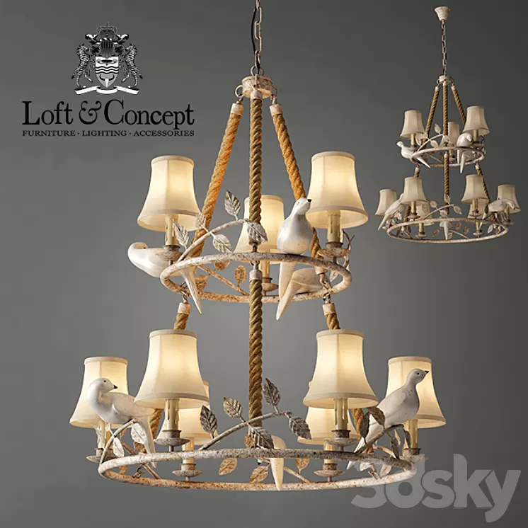 Chandelier Norman Bird Forest Patina 9 3D Model