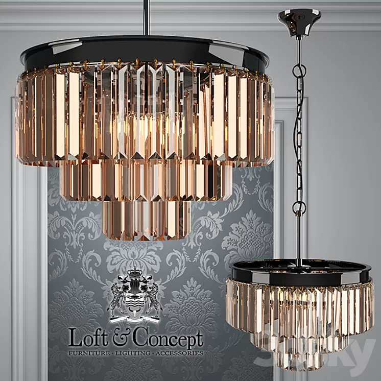 Chandelier RH 1920s Odeon Smoke Glass Fringe Chandelier – 3 rings 3D Model