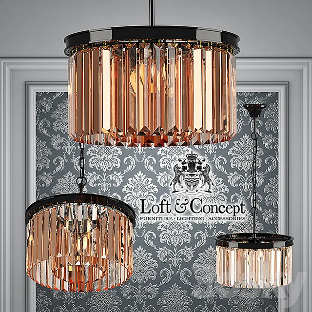 Chandelier RH Rhys Clear Glass Prism Round Chandelier 40 3D Model