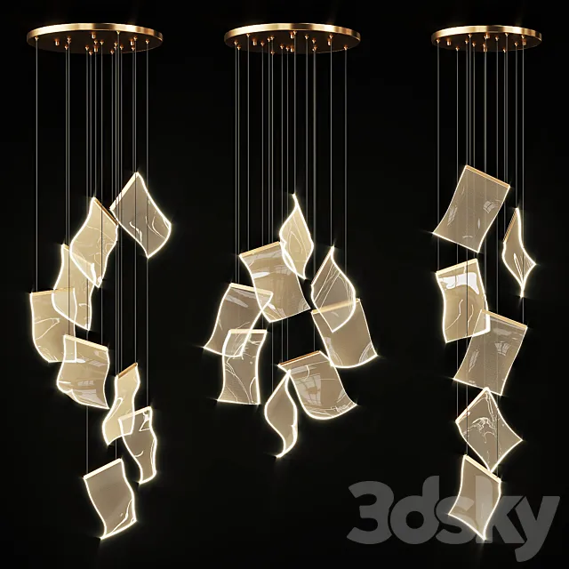 Chandelier with Curved Acrylic Plates Miran 3D Model