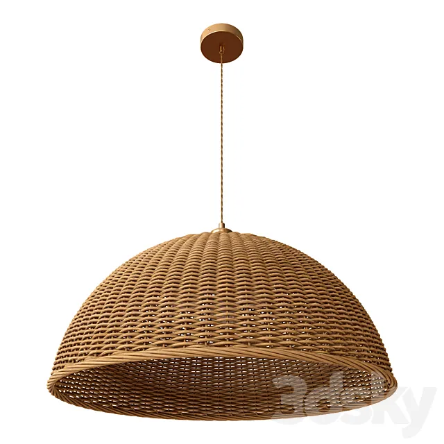 Chandelier with wicker lampshade (hemisphere) 3D Model