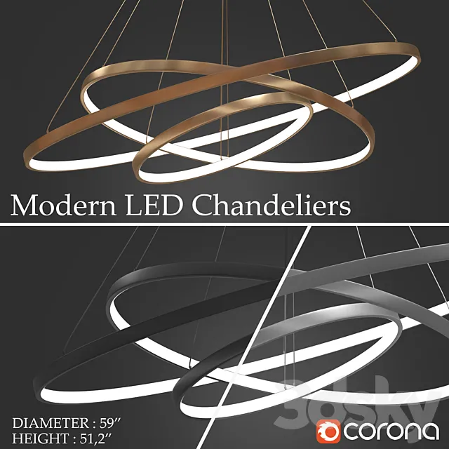 Chandeliers LED 3 rings 3DModel