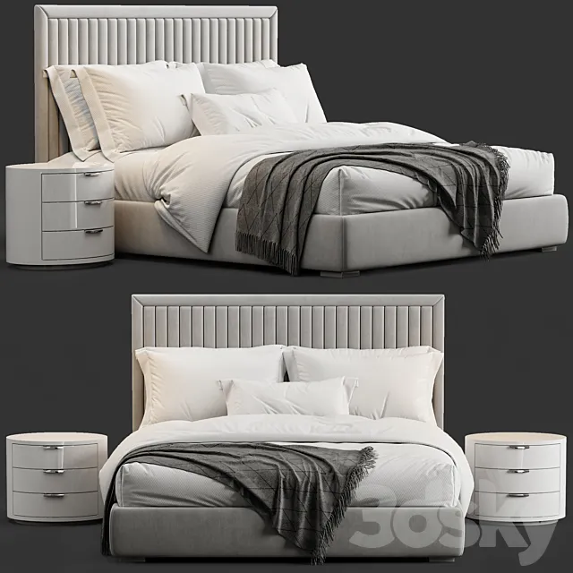 Channel Tufted Headboard Pine Bed 3D Model