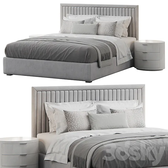 Channel Tufted Headboard Pine Bed 3D Model