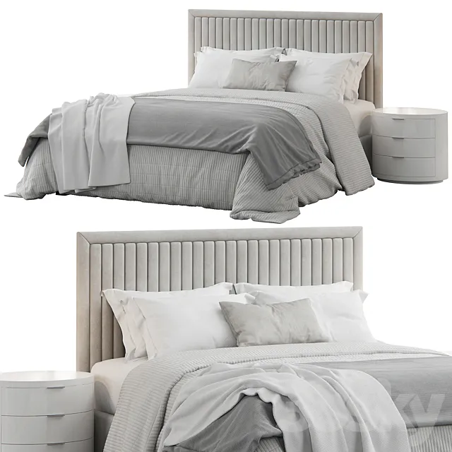 Channel Tufted Headboard Pine Queen Bed 3DModel