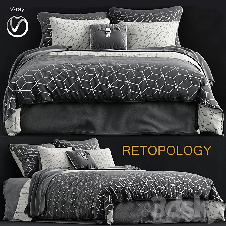 Charcoal sine quilt cover set 3D Model