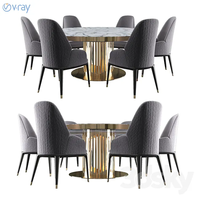 Charisma Collection-Round table with MARBLE top 3D Model