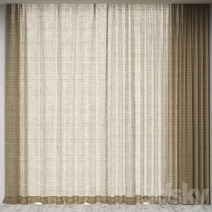 CHECKED LINEN CURTAIN 3D Model