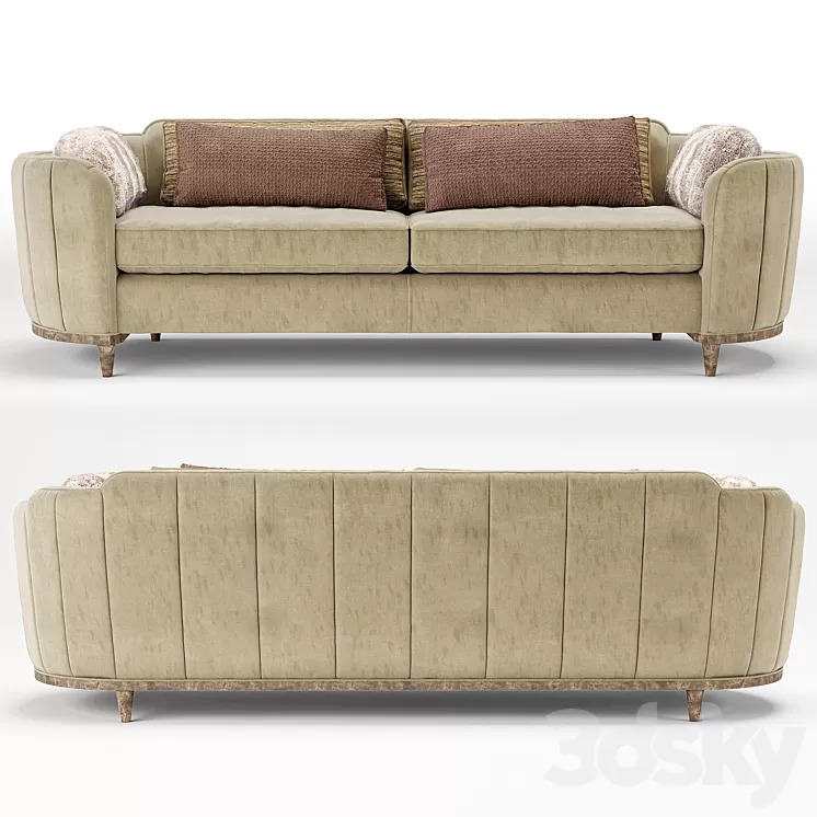 Cherish Round Barrel Beige Velvet Sofa 3D Model