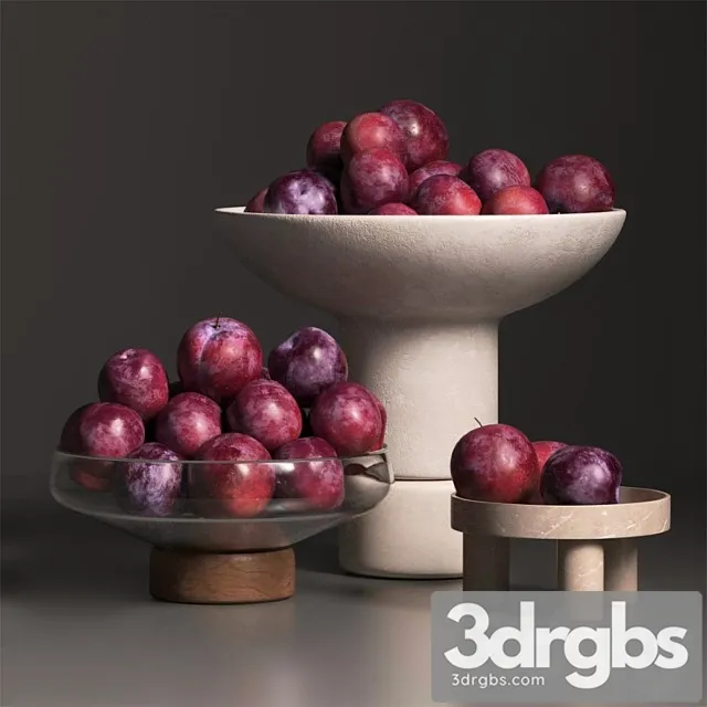 Cherry Plum In Vases 1 3D Model Free