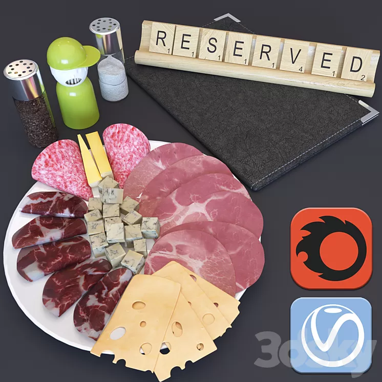 Chesse plate of meat 3D Model