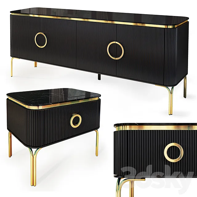 Chest and nightstand Art Deco Hira. Nightstand sideboard by MedusaHome 3D Model