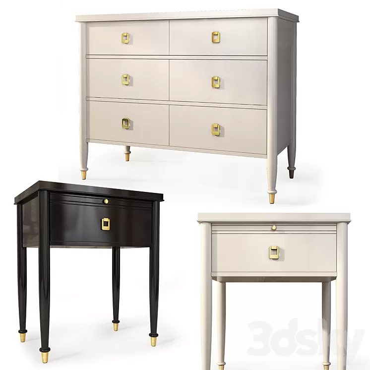 Chest and nightstand Lacourte. Dresser nightstand by Williams Sonoma 3D Model
