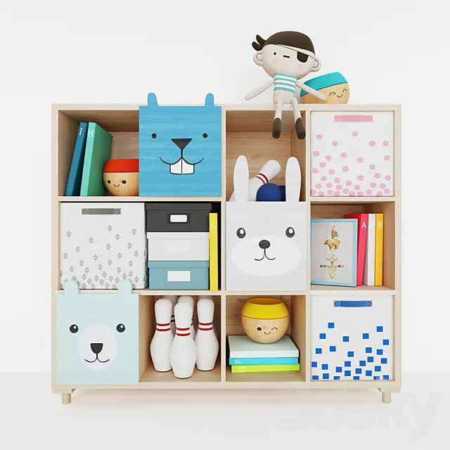 Chest of bloomingville and a set of toys the land of nod 3D Model