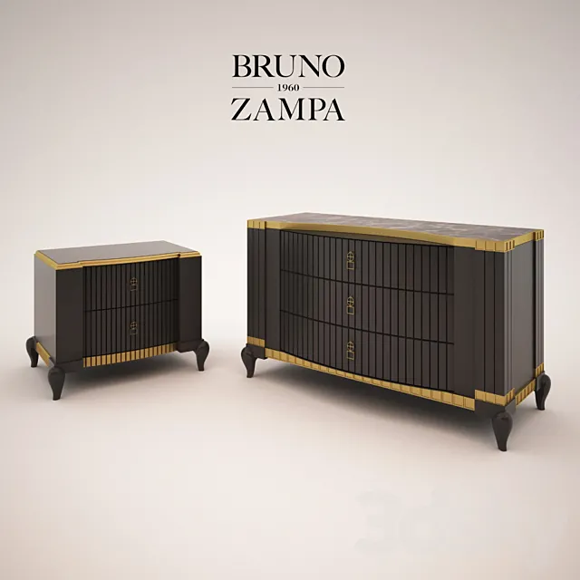Chest of drawers and bedside cabinet Bruno Zampa 3D Model