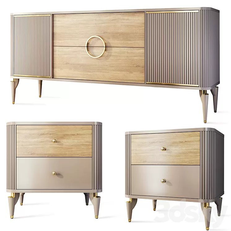 Chest of drawers and bedside table Art Deco Sanvito. Nightstand sideboard Bellona 3D Model Free
