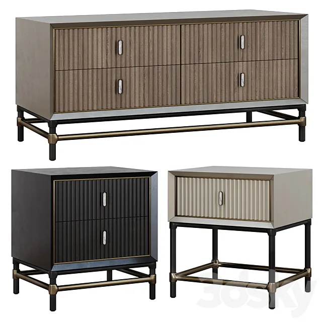 Chest of drawers and bedside tables in Art Deco style 05 Free Download